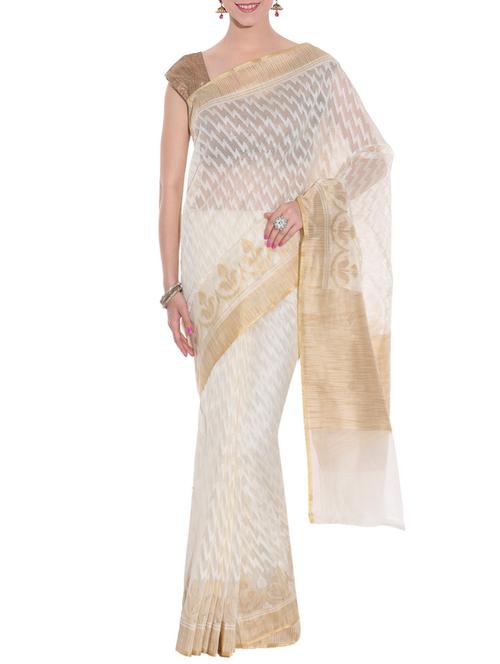 cream net embroidered saree with blouse - 12916611 - Very Small Image - 1
