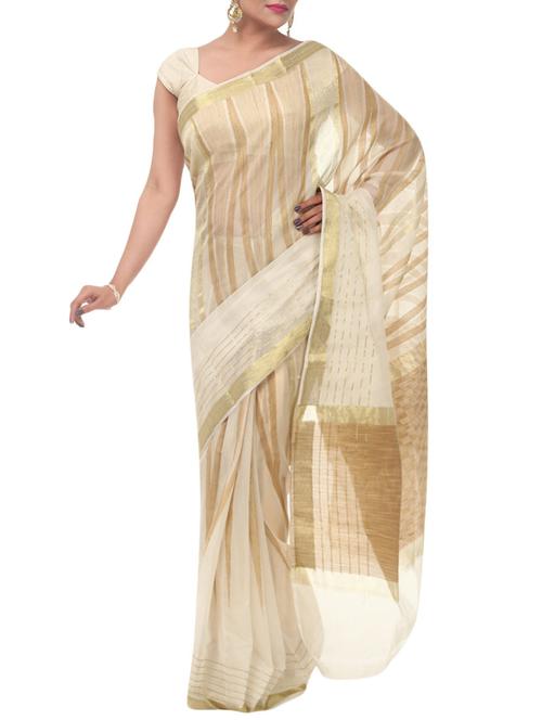 cream cotton printed saree - 12916614 - Very Small Image - 1