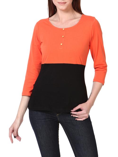 orange cotton color block top - 12917504 - Very Small Image - 1