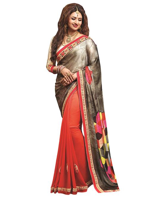 multi colored georgette half and half saree with blouse - 12917597 - Very Small Image - 1