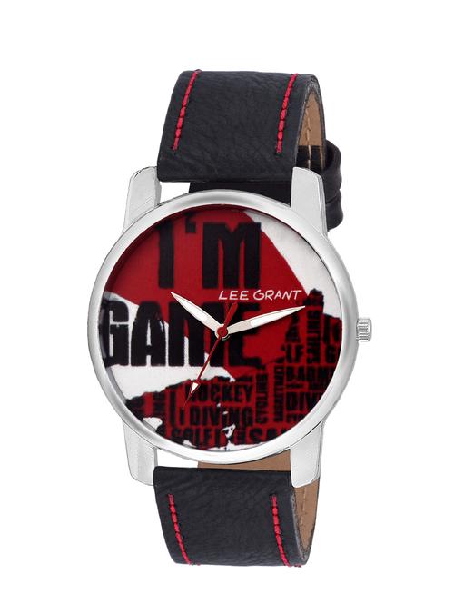 round dail black leather analog watch - 12917629 - Very Small Image - 1