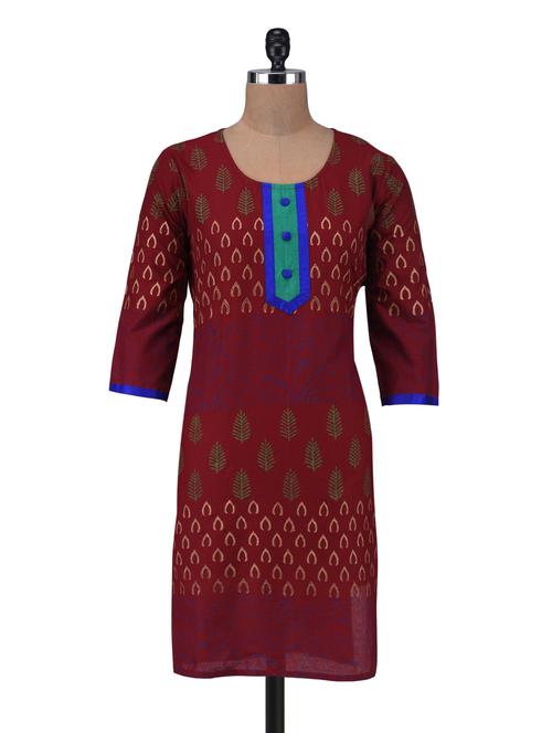 red cotton printed kurta - 1291884 - Very Small Image - 1
