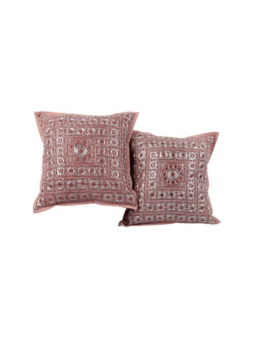 rajrang embroidered with mirror work cotton set of 2 cushion cover - 12918936 - Very Small Image - 1