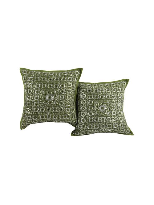 rajrang embroidered with mirror work cotton set of 2 cushion cover - 12918942 - Very Small Image - 1