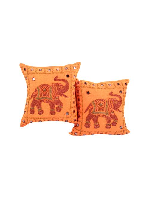 rajrang embroidered with mirror work cotton set of 2 cushion cover - 12918951 - Very Small Image - 1
