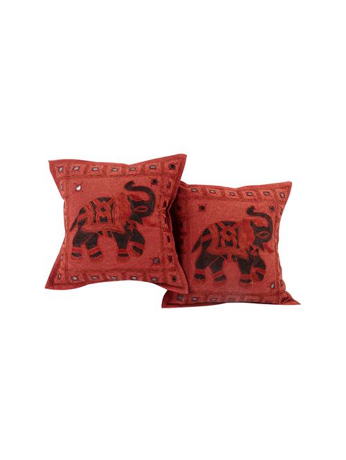 rajrang embroidered with mirror work cotton set of 2 cushion cover - 12918952 - Very Small Image - 1