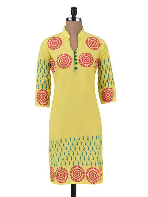 yellow cotton printed kurta - 1291923 - Very Small Image - 1