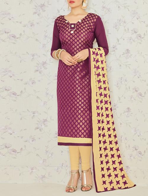 purple art silk churidaar suits dress material - 12919764 - Very Small Image - 1