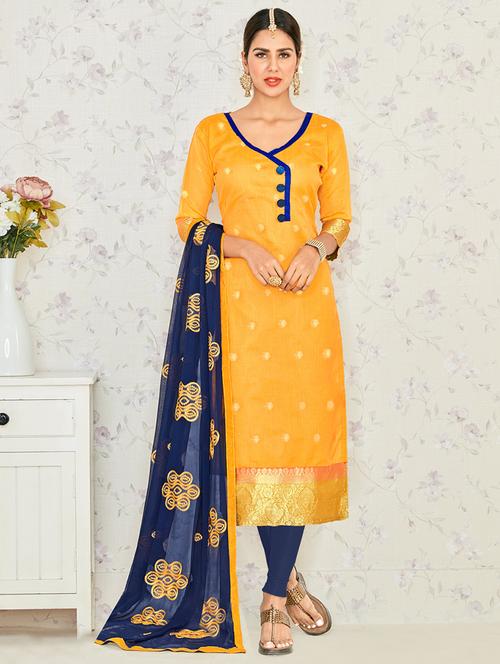 yellow art silk churidaar suits dress material - 12919765 - Very Small Image - 1