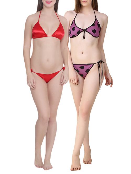 set of 2 multicolored printed satin bikinis - 12920648 - Very Small Image - 1