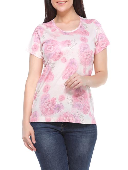 pink floral printed cotton tee - 12925008 - Very Small Image - 1