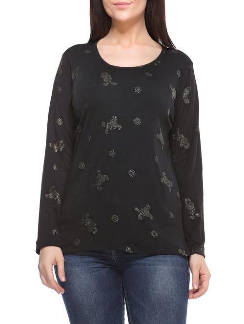 black embellished cotton tee - 12925012 - Very Small Image - 1