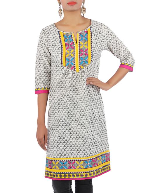 white cotton printed kurti - 1292594 - Very Small Image - 1