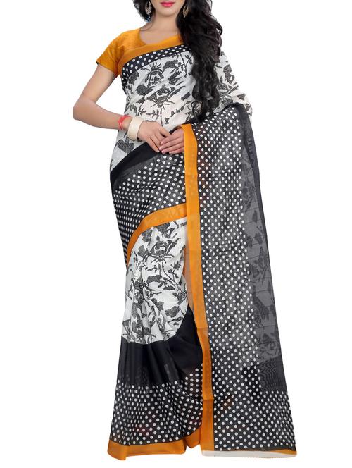 women's floral black colored saree with blouse - 12926260 - Very Small Image - 1