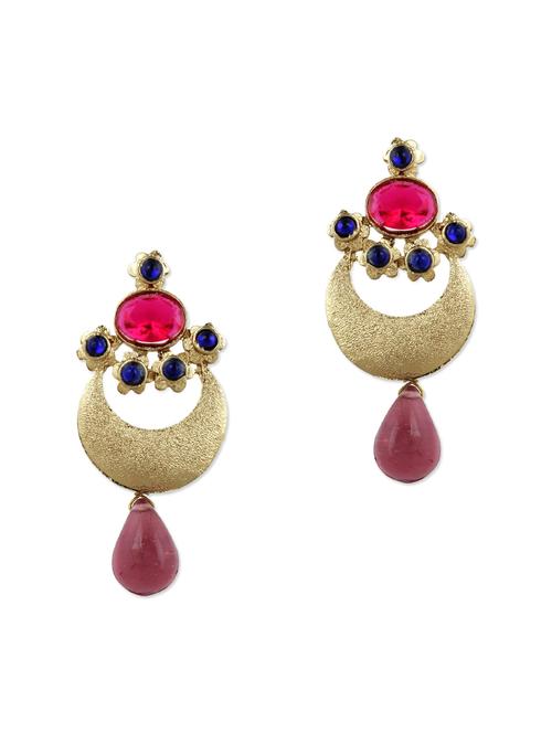 golden metallic kundan work earring - 1292656 - Very Small Image - 1