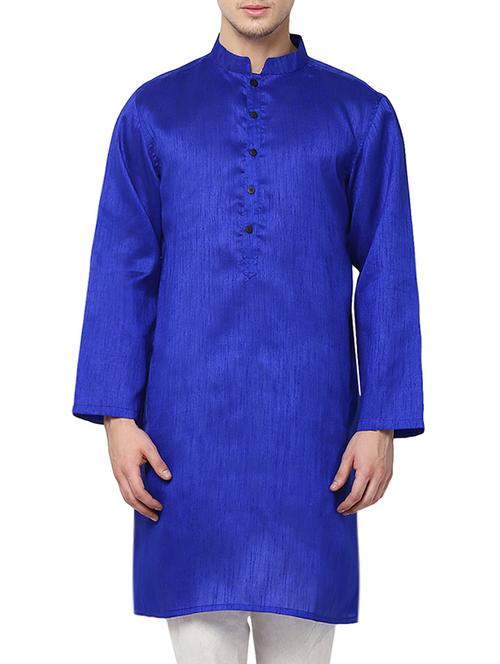 solid royal blue polyester kurta - 12926748 - Very Small Image - 1