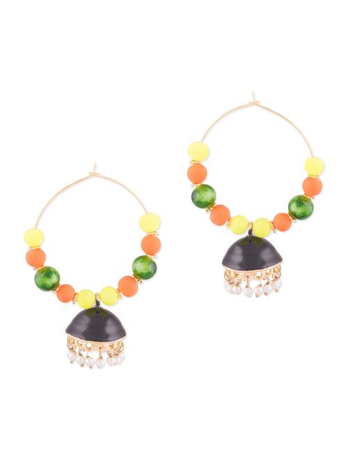 golden metallic beaded jhumkis - 1292697 - Very Small Image - 1