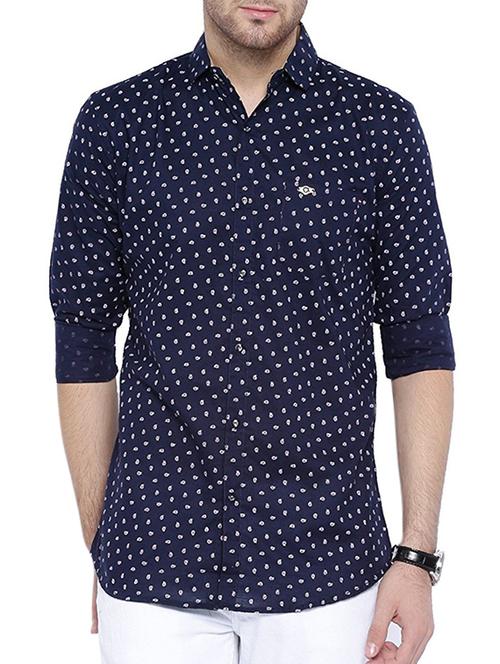 navy blue cotton printed casual shirt - 12929082 - Very Small Image - 1