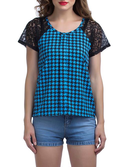 houndstooth print mesh sleeve top - 12929520 - Very Small Image - 1