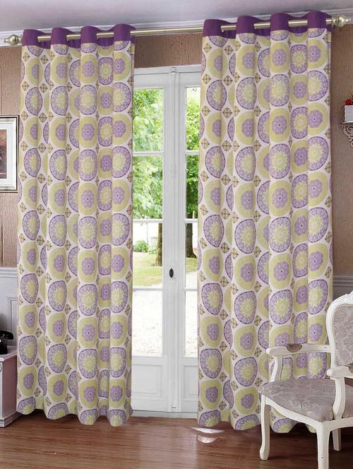 lushomes bold printed cotton curtains with 8 eyelets & plain tiebacks for door (single pc) - 12929557 - Very Small Image - 1