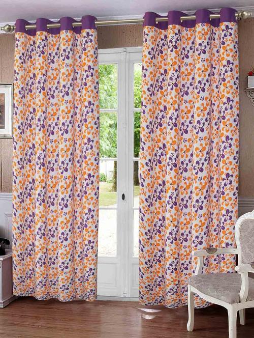 lushomes shadow printed cotton curtains with 8 eyelets & plain tiebacks for door (single pc) - 12929566 - Very Small Image - 1