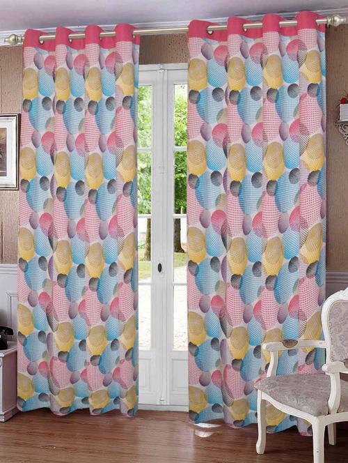 lushomes circles printed cotton curtains with 8 eyelets & plain tiebacks for long door (single pc) - 12929567 - Very Small Image - 1