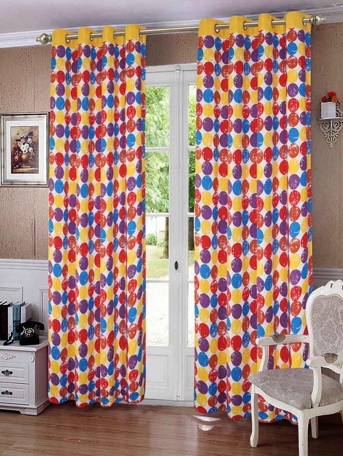 lushomes titac printed cotton curtains with 8 eyelets & plain tiebacks for long door (single pc) - 12929575 - Very Small Image - 1