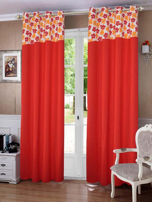 lushomes basic printed bloomberry cotton curtains with 8 eyelets & printed tiebacks for long door (single pc) - 12929612 - Very Small Image - 1