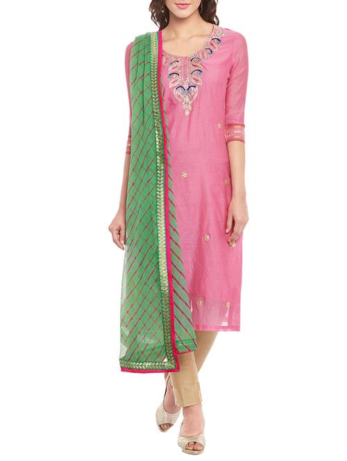 pink malmal cotton kurta dupatta set - 12932663 - Very Small Image - 1