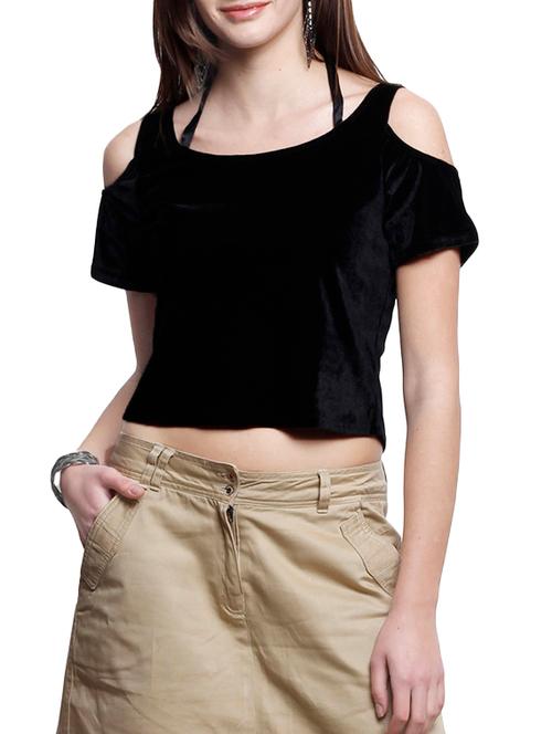 halter neck cold shoulder crop top - 12933612 - Very Small Image - 1