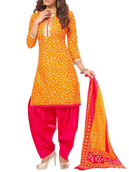 orange cotton unstitched suit - 12933875 - Very Small Image - 1