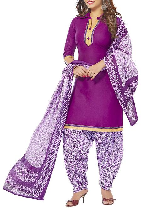 purple cotton unstitched patiyala suits - 12933876 - Very Small Image - 1