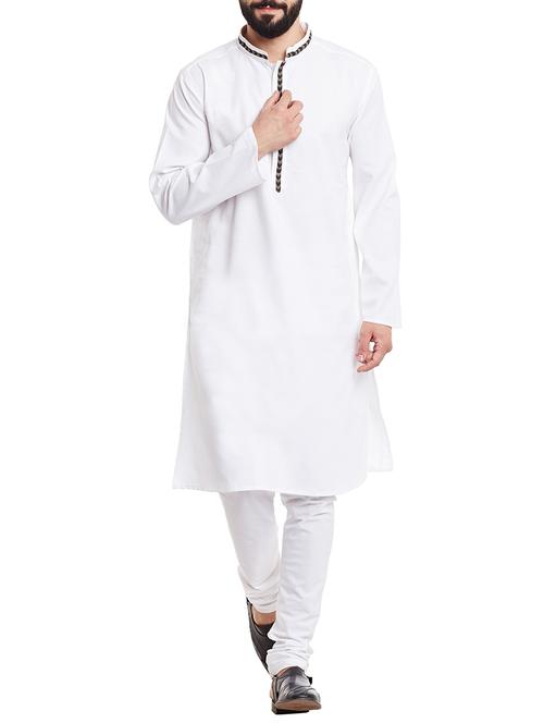 solid white cotton kurta - 12933957 - Very Small Image - 1