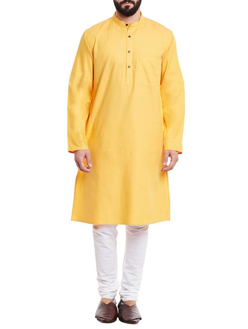 solid yellow cotton kurta - 12933959 - Very Small Image - 1