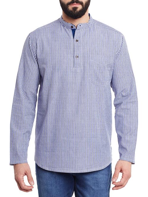 dark blue cotton striped kurta - 12933961 - Very Small Image - 1
