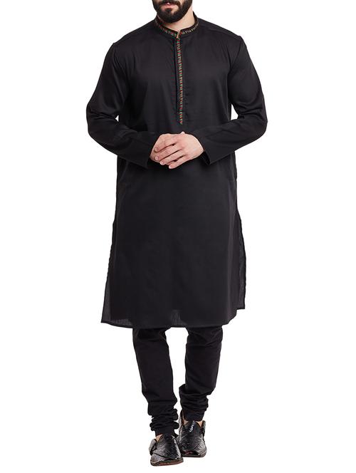 solid black cotton kurta - 12933967 - Very Small Image - 1