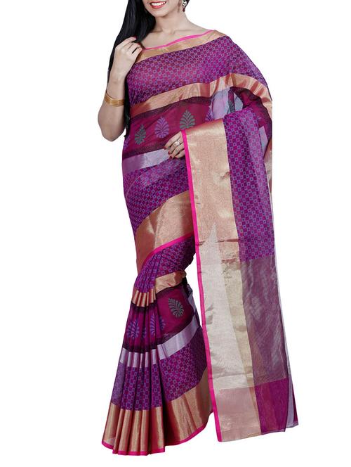 purple silk printed saree - 12934088 - Very Small Image - 1