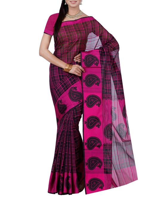 black cotton printed saree - 12934091 - Very Small Image - 1
