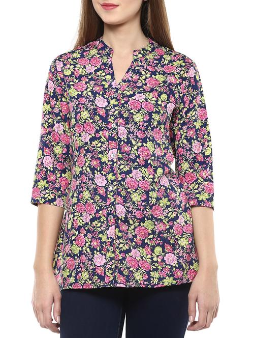 mandarin neck floral shirt - 12934312 - Very Small Image - 1