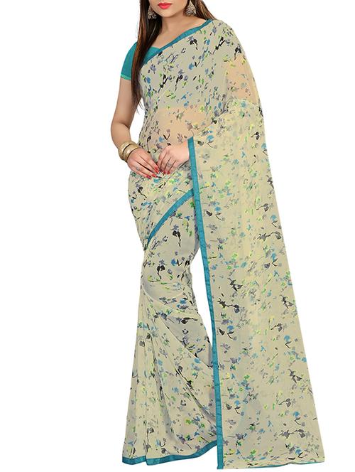 beige printed saree - 12934798 - Very Small Image - 1