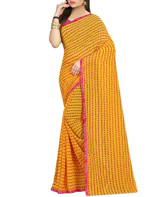 yellow georgette printed saree - 12934799 - Very Small Image - 1