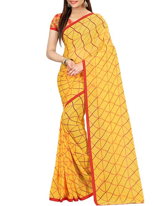 yellow georgette printed saree - 12934804 - Very Small Image - 1