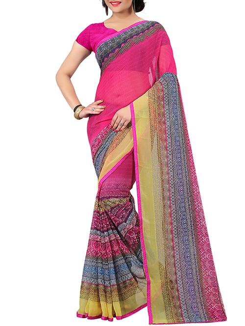 pink georgette printed saree - 12934815 - Very Small Image - 1