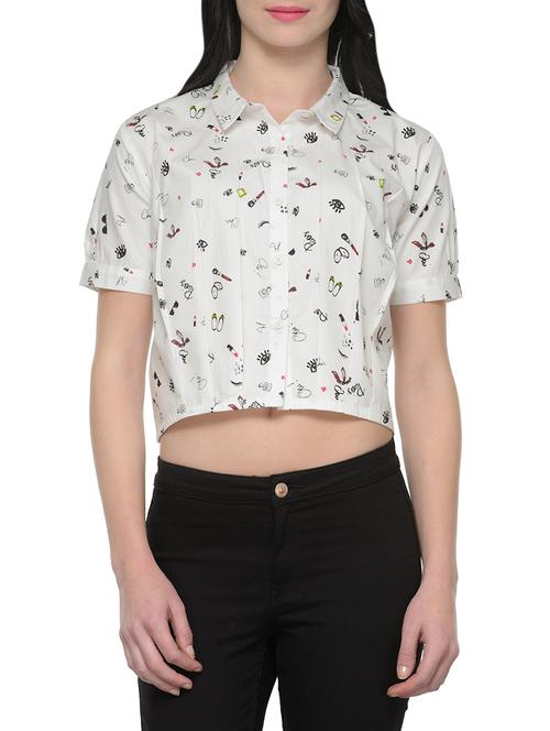 white printed cotton regular shirt - 12936015 - Very Small Image - 1
