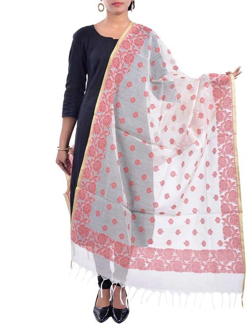 white chanderi banarasi dupatta - 12936098 - Very Small Image - 1