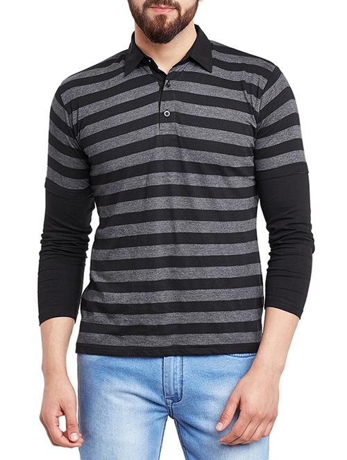 black cotton blend striped tshirt - 12937547 - Very Small Image - 1