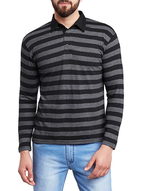 black cotton blend striped t-shirt - 12937548 - Very Small Image - 1