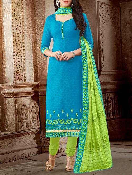 blue cotton blend churidaar suits dress material - 12938636 - Very Small Image - 1