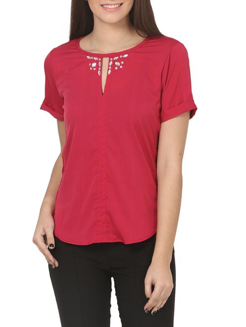 solid red poly crepe top - 12939964 - Very Small Image - 1
