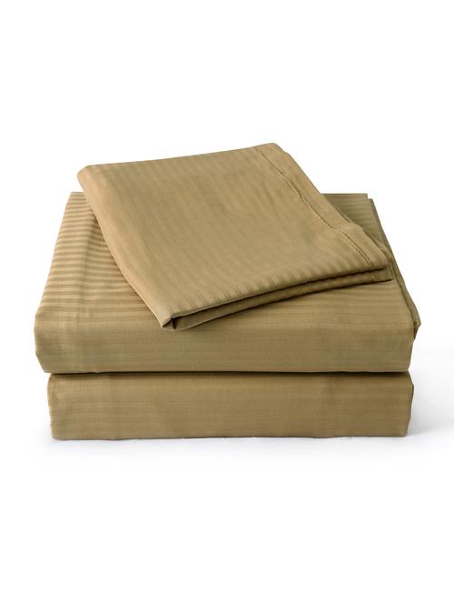 king size self stripe cotton satin beige bed sheet set of 3 - 12941981 - Very Small Image - 1